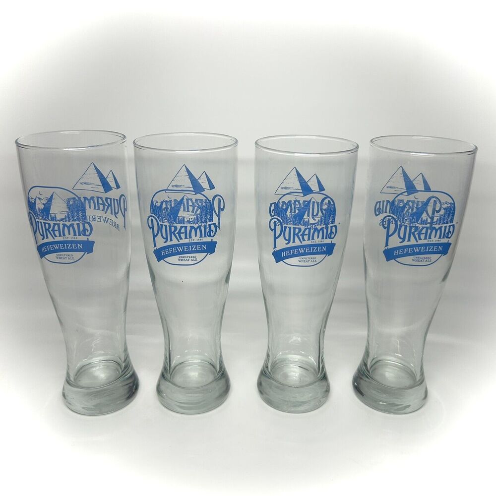 Pyramid Breweries Hefeweizen 16oz Pilsner Beer Glass Set of 4 Glasses Blue 1984